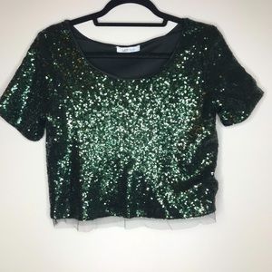 Lucy Paris Hunter Green Sequins Crop Top